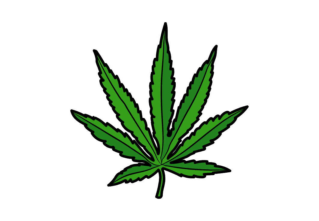 grünes Cannabis Blatt im Comic Stil